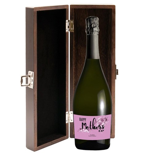 Personalised Prosecco - Mothers Day Label in Elm Wood Gift Box